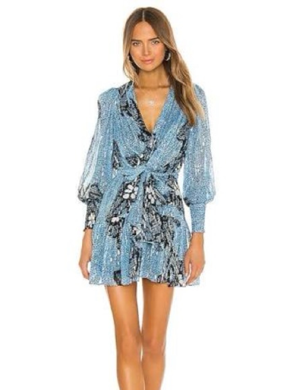 Ulla Johnson Noemi Blue Floral Print Wrap Mini Dress-NWT